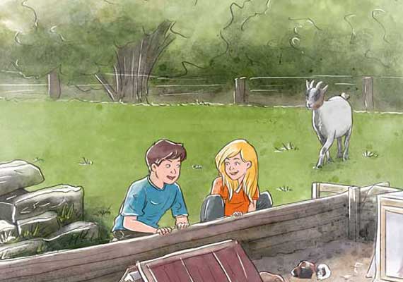 Illustration from the children's book 'Abenteuer im Münsterland - Lilly, Nikolas und die Wildpferde'