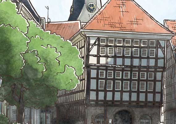 Illustration from the children's book 'Abenteuer im Ruhrgebiet - Lilly, Nikolas und das Bergmannstagebug'